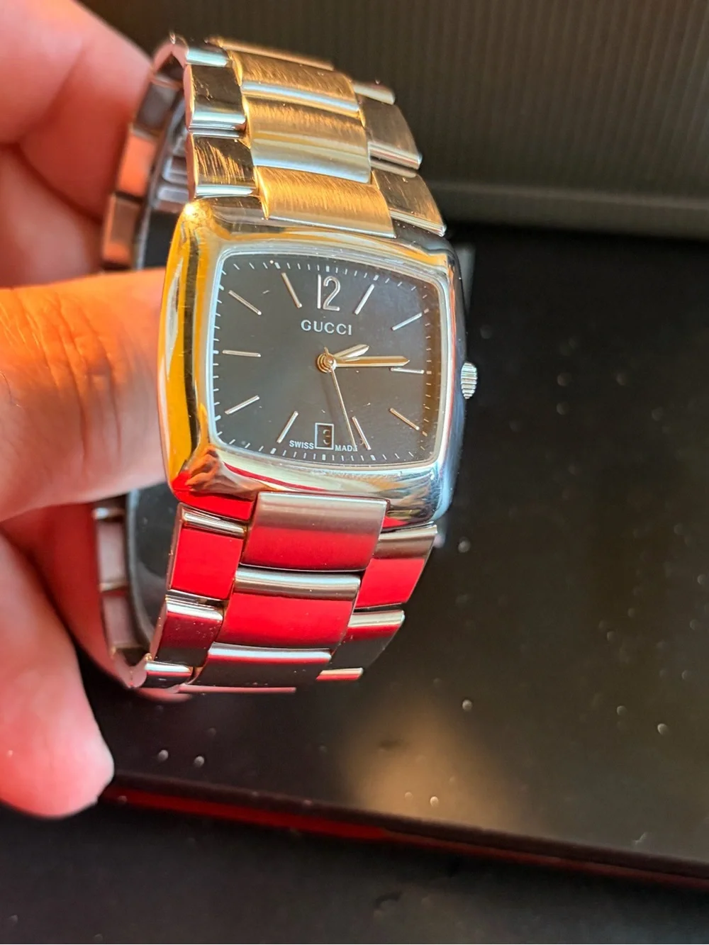 Gucci Stainless Steel Watch with Red Accents